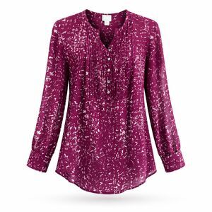 Converse Semi-Sheer Burgundy & Tan Print Tunic Blouse